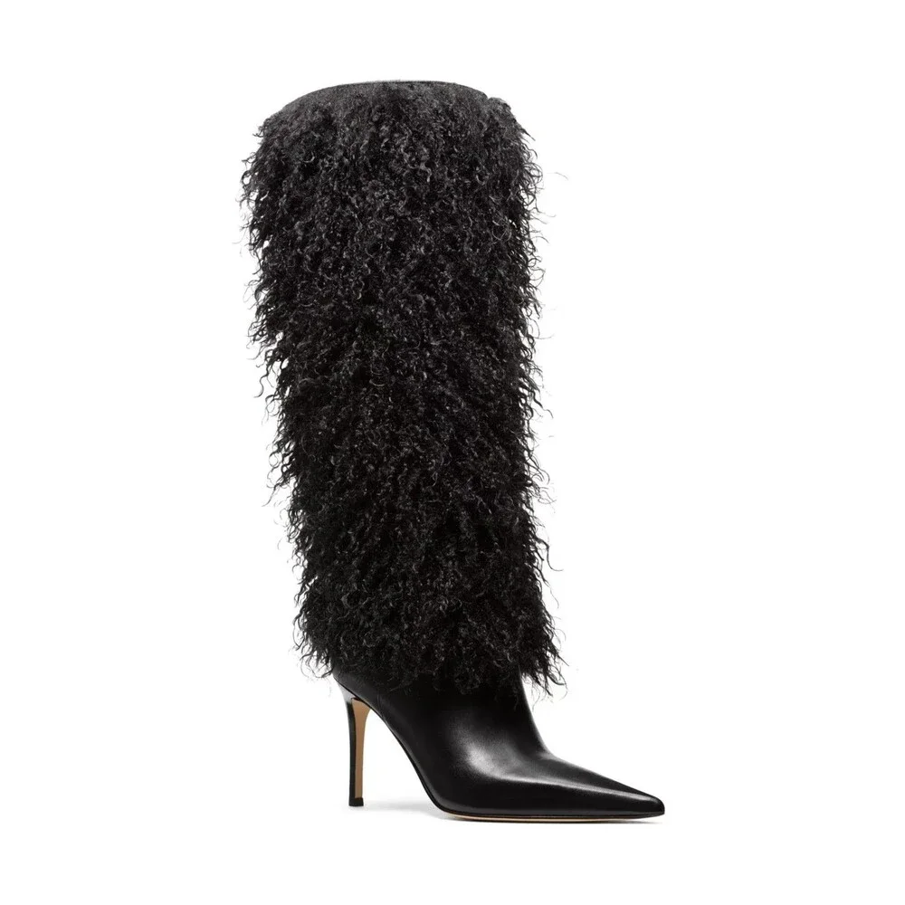 Michael Kors Women's Dawn Heeled Tall Fur Boots NEW $385 Black Sz 7